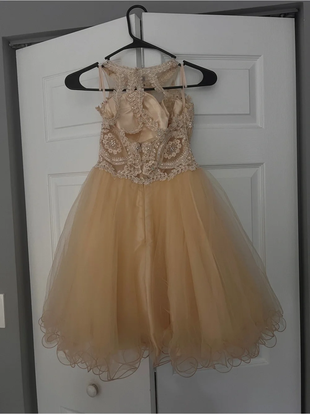 Fiesta Beaded Champagne/ Gold Homecoming & Holiday Party Dress | Juniors XS